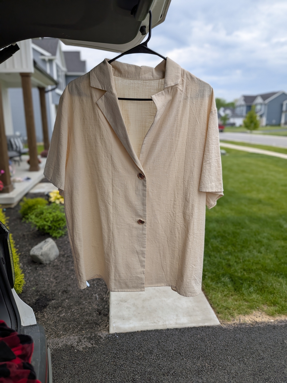 Light Beige Short Sleeve Button Blouse
